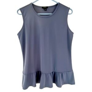 Halogen Shirt Women's M Scoop Neck Top Blouse French Blue Ruffle Bottom Silky